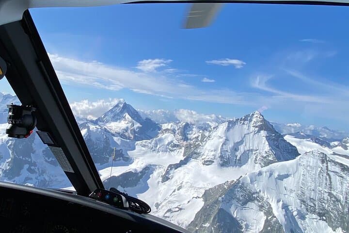 The great view out of the helicopter cockpit on the Matterhorn