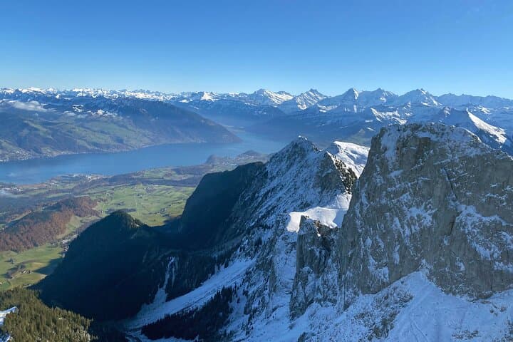A fantastic view of the Swiss Alps is shown to the passengers during the flight past the Stockhorn mountain.