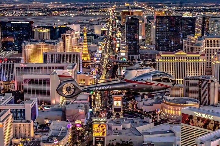 See the beautiful Strip and downtonwn from the air