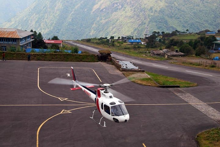 Helicopter during its halt at Lukla Airport