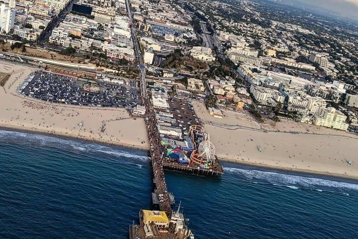 Discovery Helicopter Over Hollywood and Santa Monica Coastline