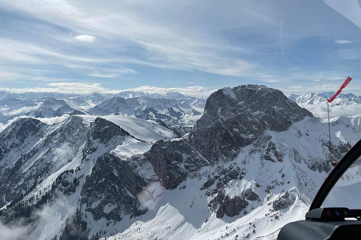 Scenic flight to the Swiss Alps during the winter time
